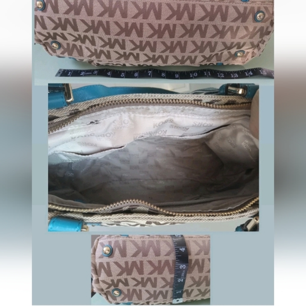 END 30-APR | MK Brown and Teal Signature Tote Bag - Picture 9 of 9